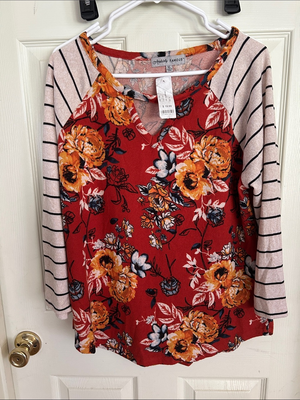 Women's Rust Floral Raglan Top